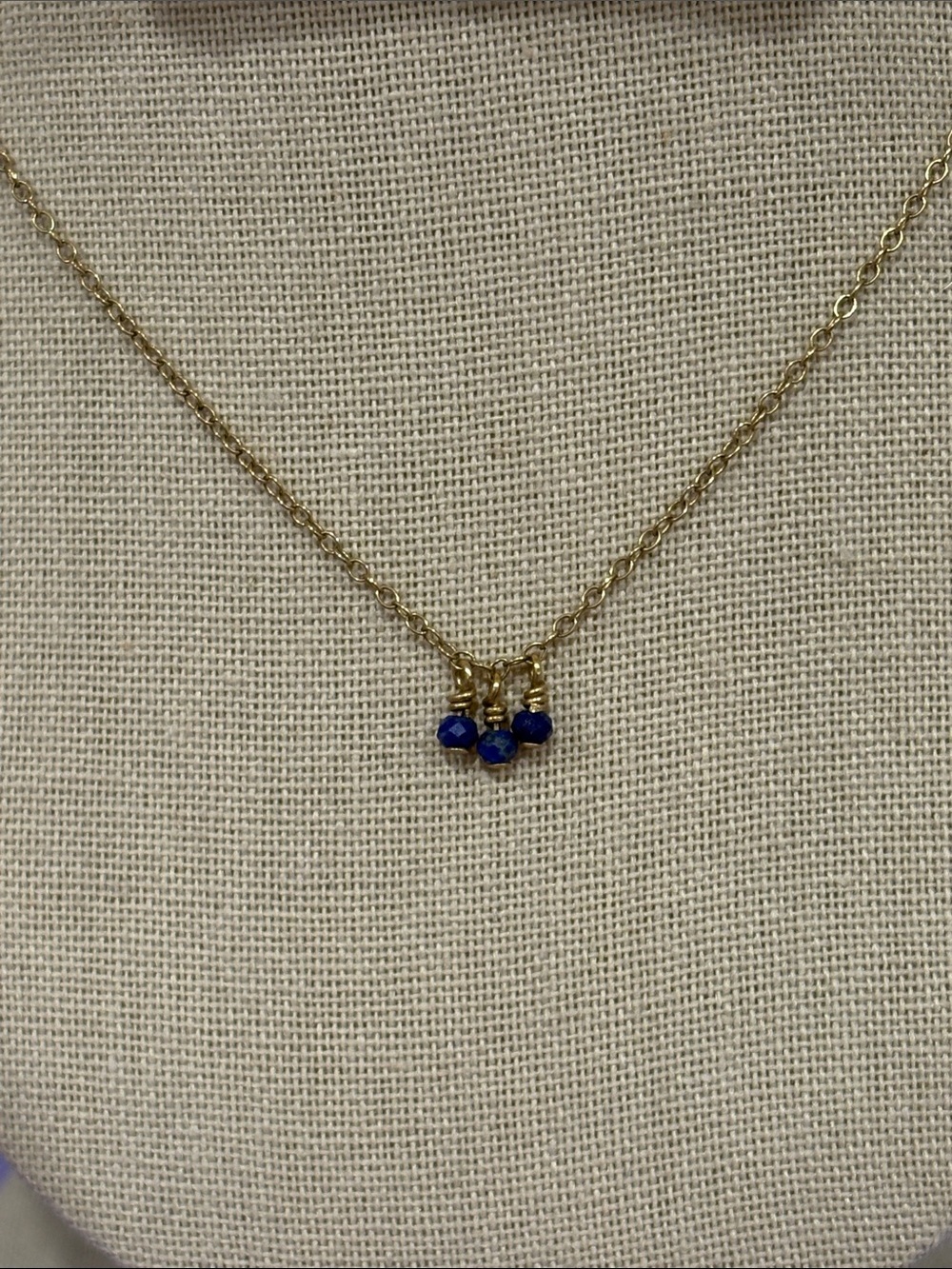Gold Chain Necklace with Blue Sapphire Bead Trio